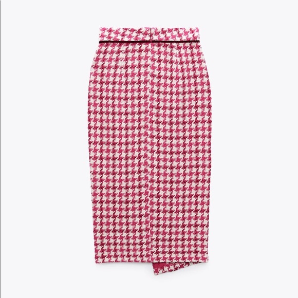 Zara Pink Houndstooth Midi Skirt - Picture 4 of 9